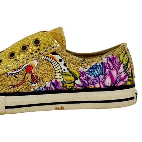 Vtg Y2K Ed Hardy Yellow Canvas Sneakers| McBling Grunge Sleaze Baddie Streetwear - Picture 6 of 16